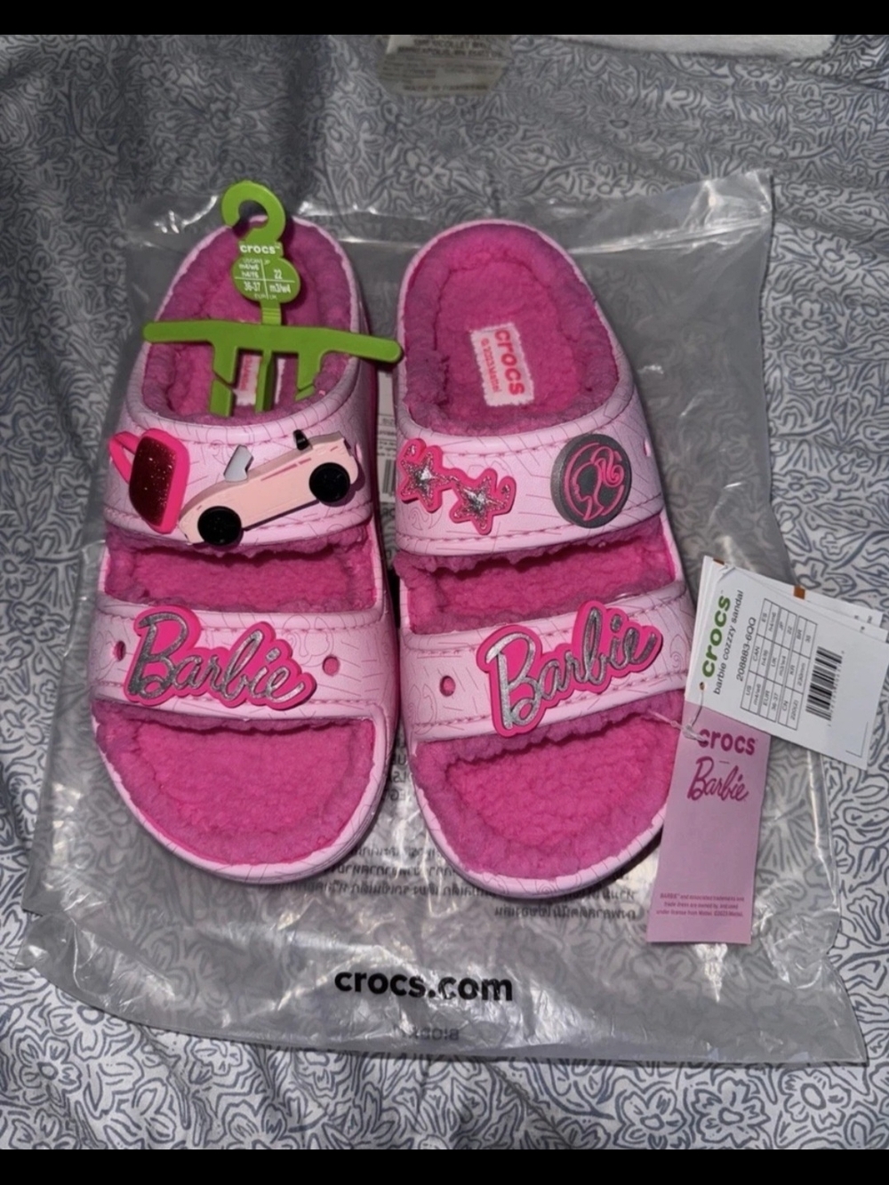 Barbie Pink Fuzzy Sandal Slides with Charm Accents